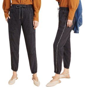 ANTHROPOLOGIE Byron Seamed Drawstring Waist Embroidered Stripe Utility Joggers M